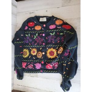 Vintage Design options AS IS cardigan Philip Jane Gordon floral fall embroidered
